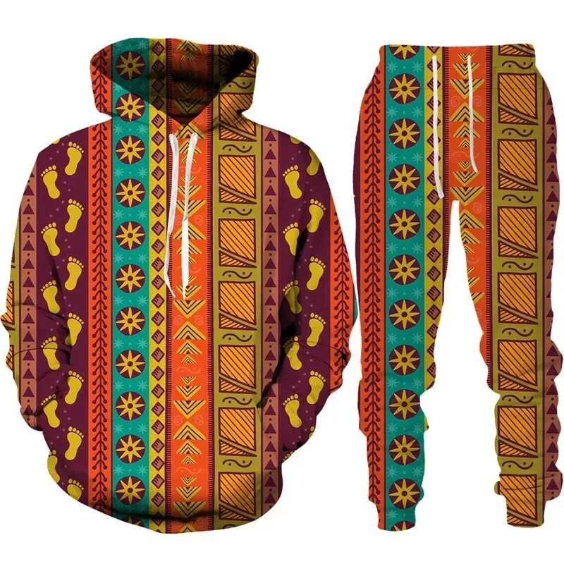 New Vintage Abstract Pattern 3D Print Men Clothing Suit Ethnic Style Hoodie Pants 2 Piece Set Men's Sportswear Tracksuit Autumn 6