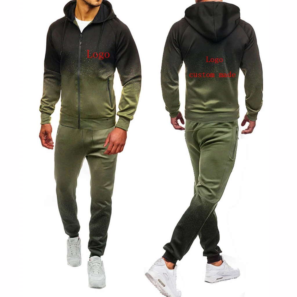 

Logo Customization New Gradient Tracksuit Suit Spring and Autumn Casual High Quality Cotton Men's Jacket Hoodie Pants 2Pcs Suit