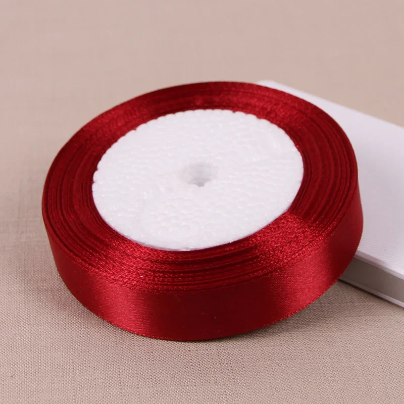 Single Face Satin Ribbon Bright Red 25 Yards Wholesale DIY Supplies Gift Wrapping Christmas Apparel Sewing Fabric Ribbon