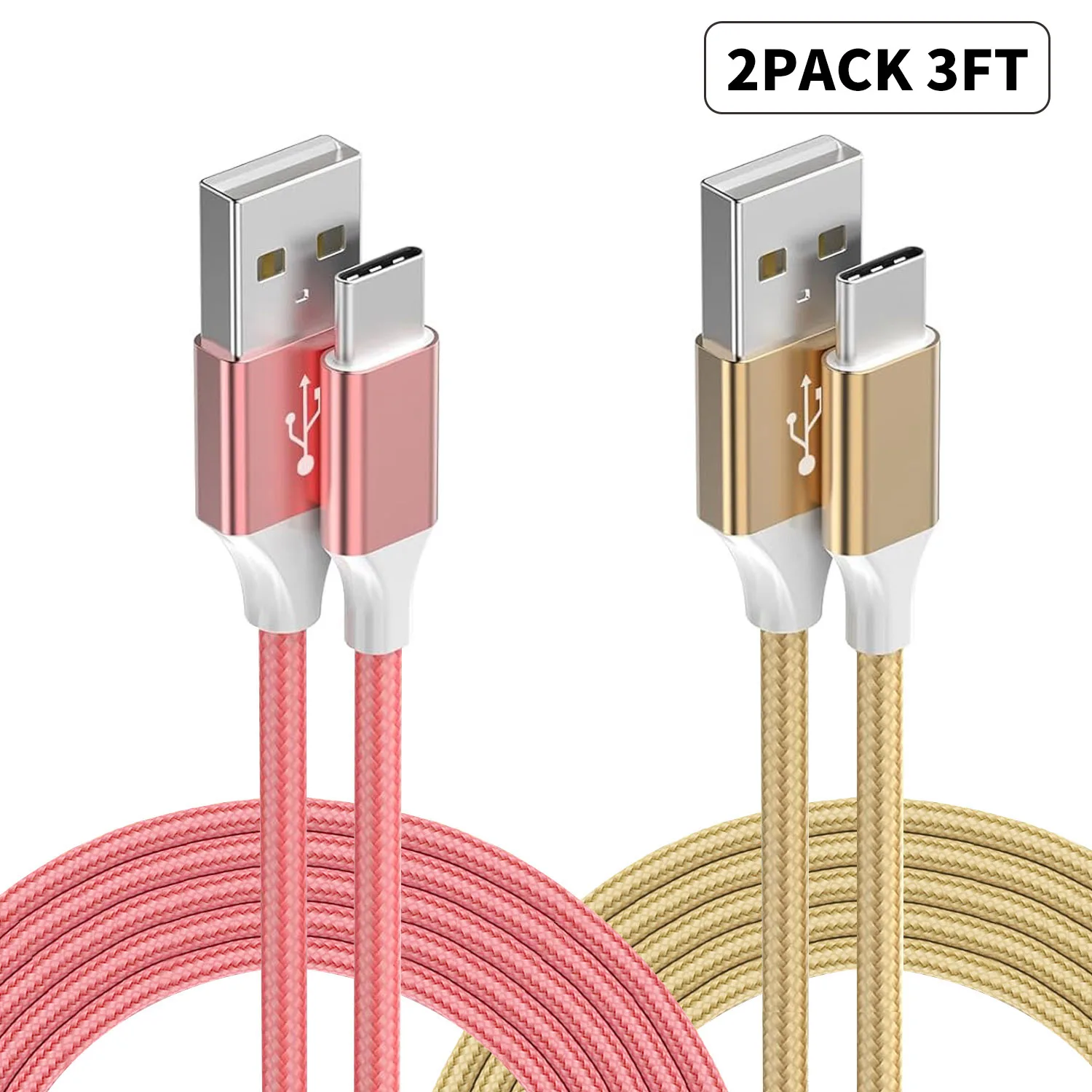 USB 타입 C 케이블, 2/3/5개 나일론 편조 USB C 케이블 3A 고속 충전기 삼성 갤럭시 S9/S8 노트8/9 20 10 S21 S2용