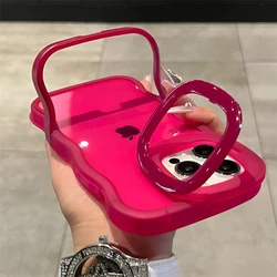Sleek 2 - in - 1 Wave Clear Folding Stand Phone Case - Fashionable 3D Curly Shockproof Protective Cover - iPhone 13 Pro Max (Rose Red)