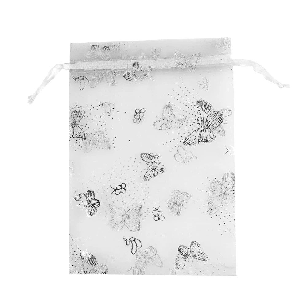 50 stücke weißer Schmetterling Organza Kordel zug Geschenk kleine Beutel Taschen Perlen Schmuck Beutel für Hochzeit Süßigkeiten Festival bevorzugen Verpackung – Detail 1
