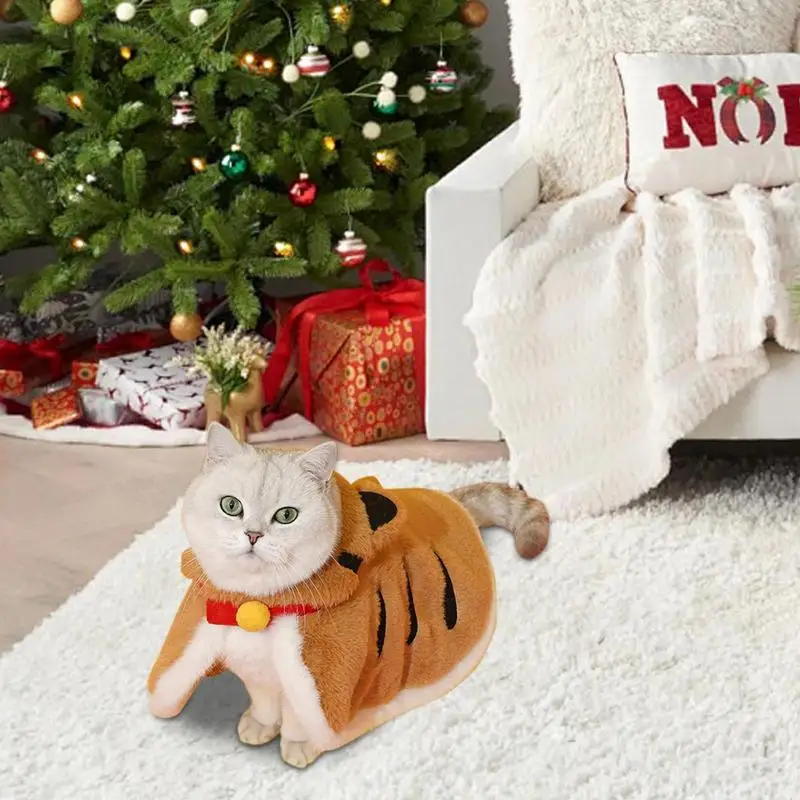 고양이 호랑이 할로윈 코스튬 추운 날씨 옷, 따뜻한 후드 코트, 애완 동물 겨울 옷, 호랑이 코스튬