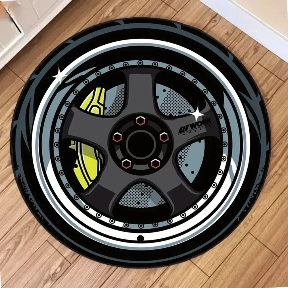VIKAMA Auto-Naben-Rundteppich, weicher, rutschfester Teppich für Wohnzimmer und Schlafzimmer, Heimdekoration für Auto-Enthusiasten – Detail 1