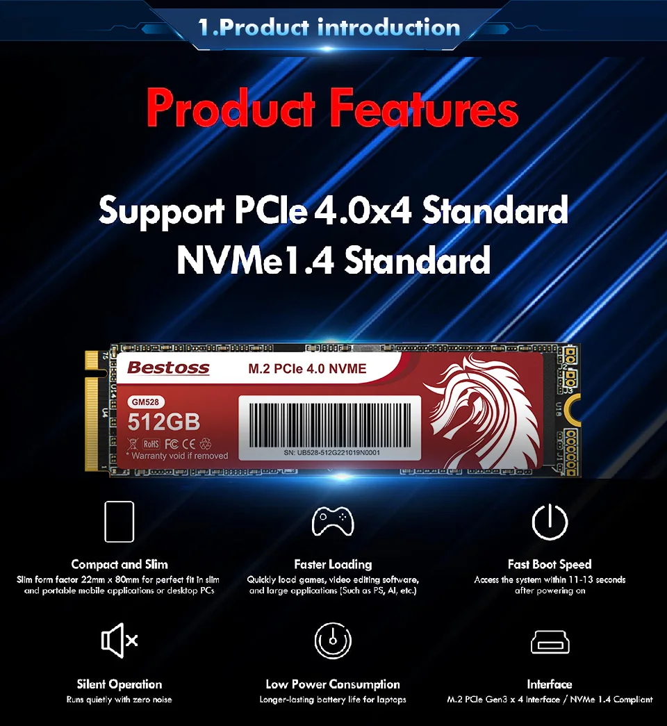 Bestoss Ssd Nvme 1TB Pcie Gen4 Ssd Nvme M2 2tb PS5 Internal Solid State Drives For Laptop Notebook GM52846