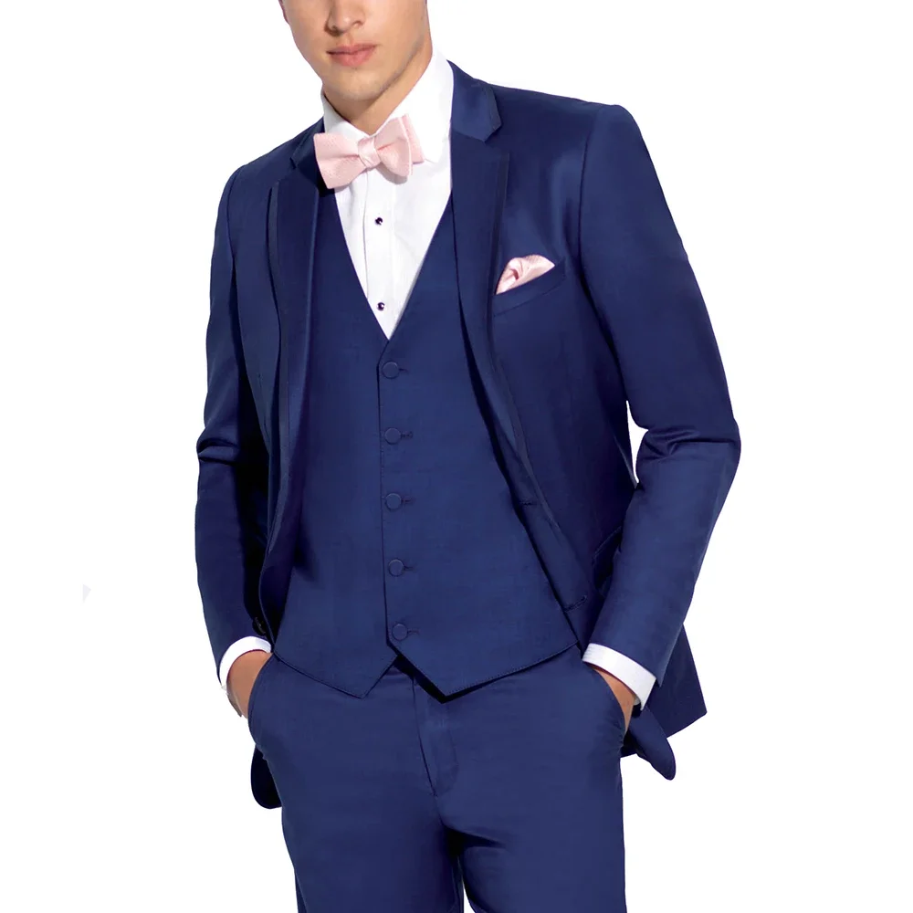 

Royal Blue Solid Suits for Men Stylish Notch Lapel Single Breasted Male Suit Casual Formal Wedding Groom Tuxedo 3 Piece Set