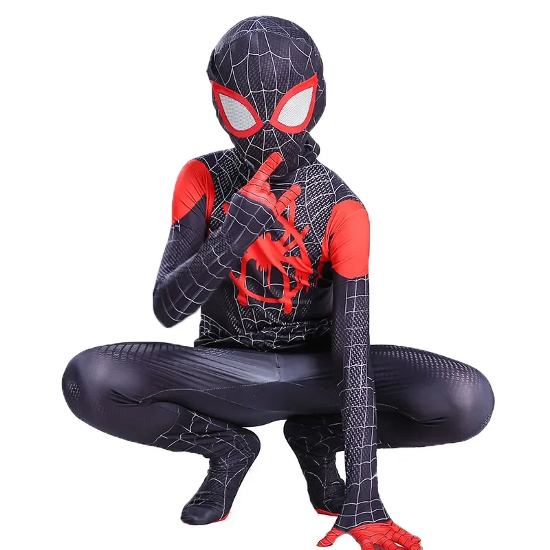 New  Cosplay Costume Bodysuit Zentai Halloween  Peter Parker Superhero Jumpsuit Set for Kids