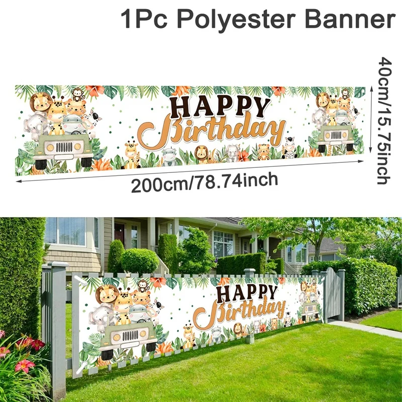 1 Stück Dschungeltier-Tischdecke aus Kunststoff, Palmenblätter-Hintergrund, Dschungel-Safari Wild One Erster Geburtstag Party Dekoration Tischdecke – Detail 7