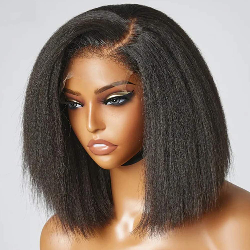 Wear And Go Glueless Wigs Yaki Straight Bob Wigs 13x4 Lace Front Human Hair