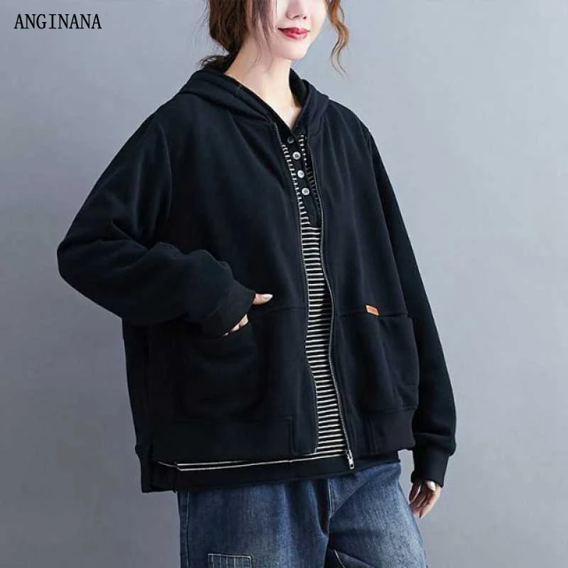 

Autumn large women's 9xl 140kg zipper Hoodie big size 6xl 7XL 8xl long sleeve loose pocket black short jacket