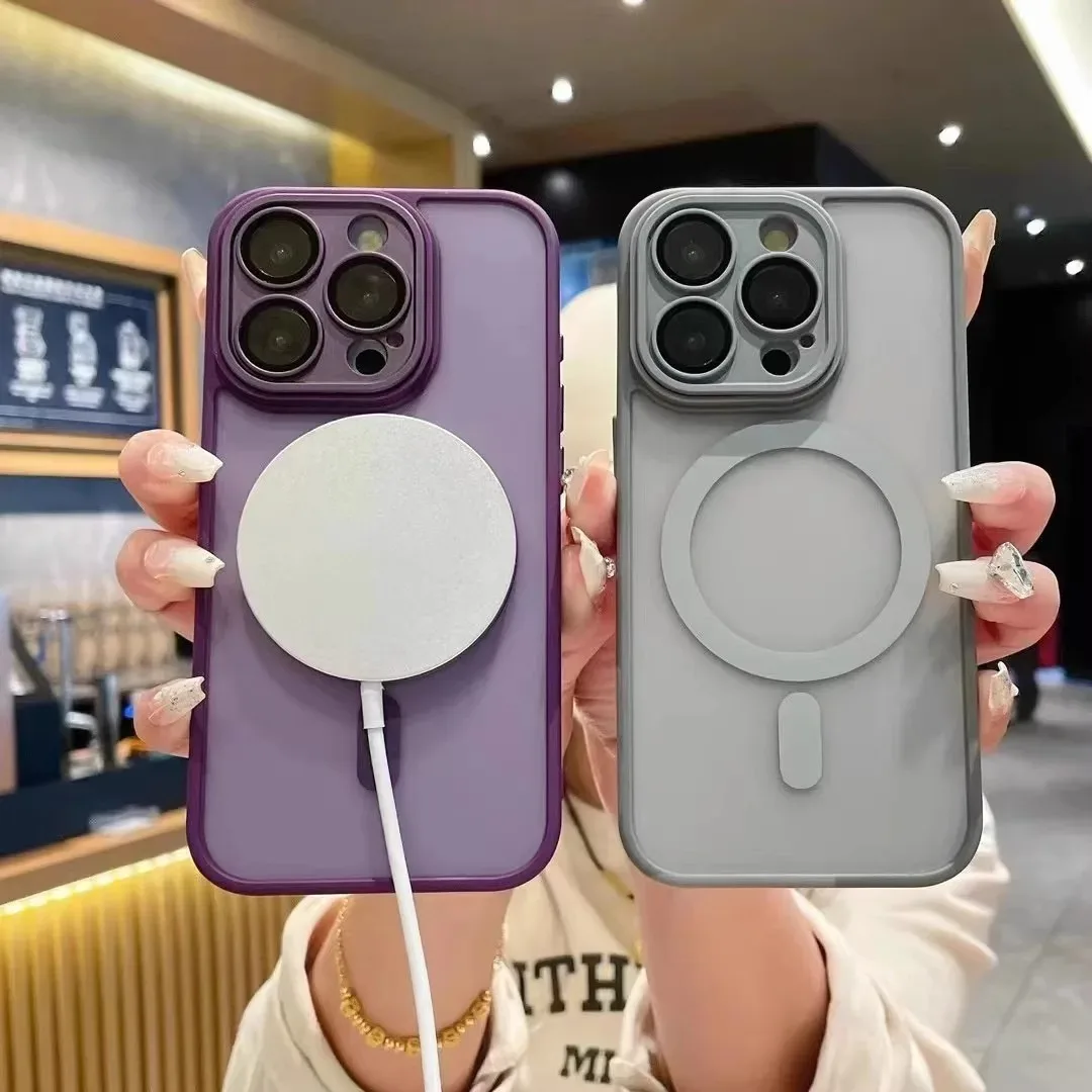 Fashion Magnetic Matte Translucent Shockproof Case For iPhone 16 15 14 13 12 11 Pro Max Plus For Magsafe Wireless Charging Cover