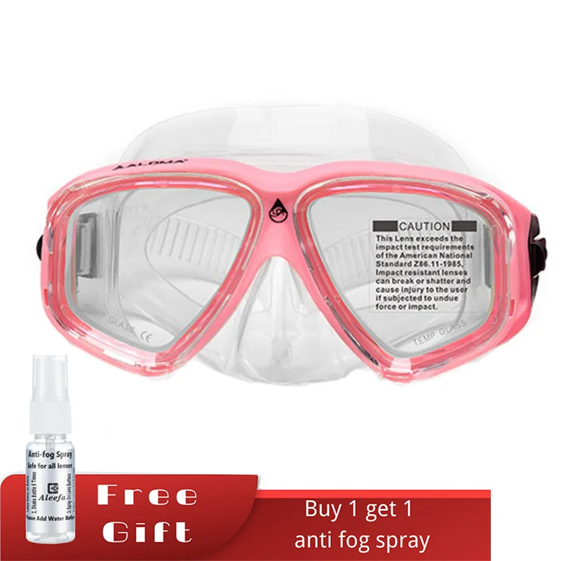RX Prescription Optical Suba Diving Mask Myopia -1.0 to -8.5 Tempered Lens Anti-fog Free Dive Goggles freedive Pink
