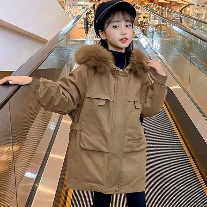 

2022 Winter Girls Outerwear Thick Warm Fur Hoodies Coat Girl Newest Kids Coats Children's Clothing Teens Cotton Jacket 4-14Yrs