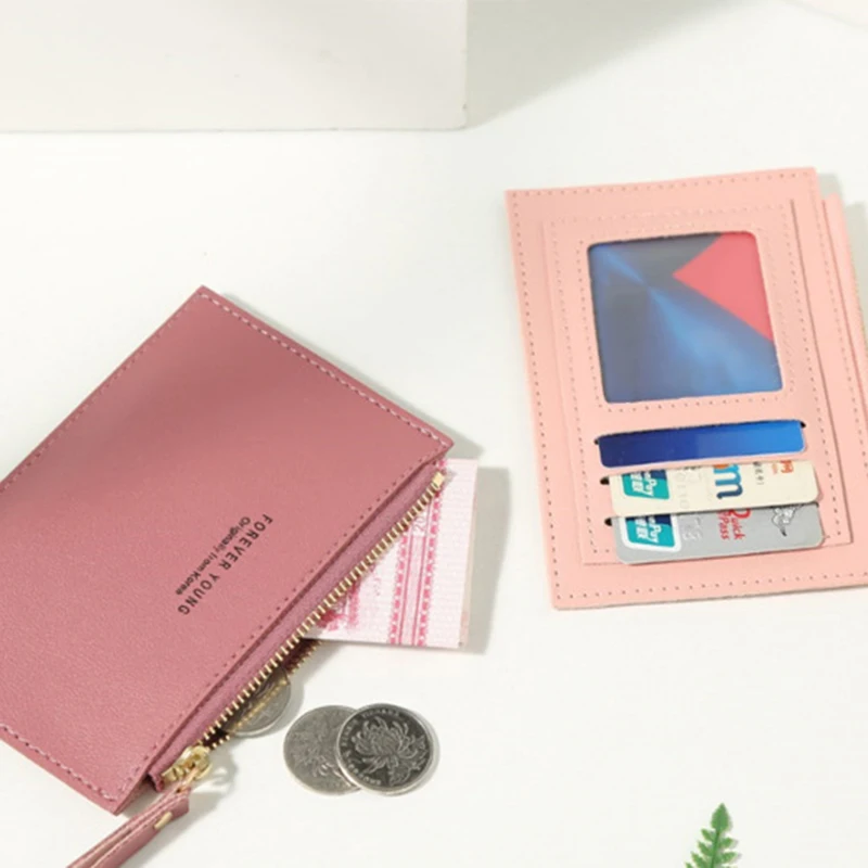 

Men Women Pu Zipper Cash Id Card Credit Card Holder Solid color Small Business Card Case Name Card Holder Holiday Gift