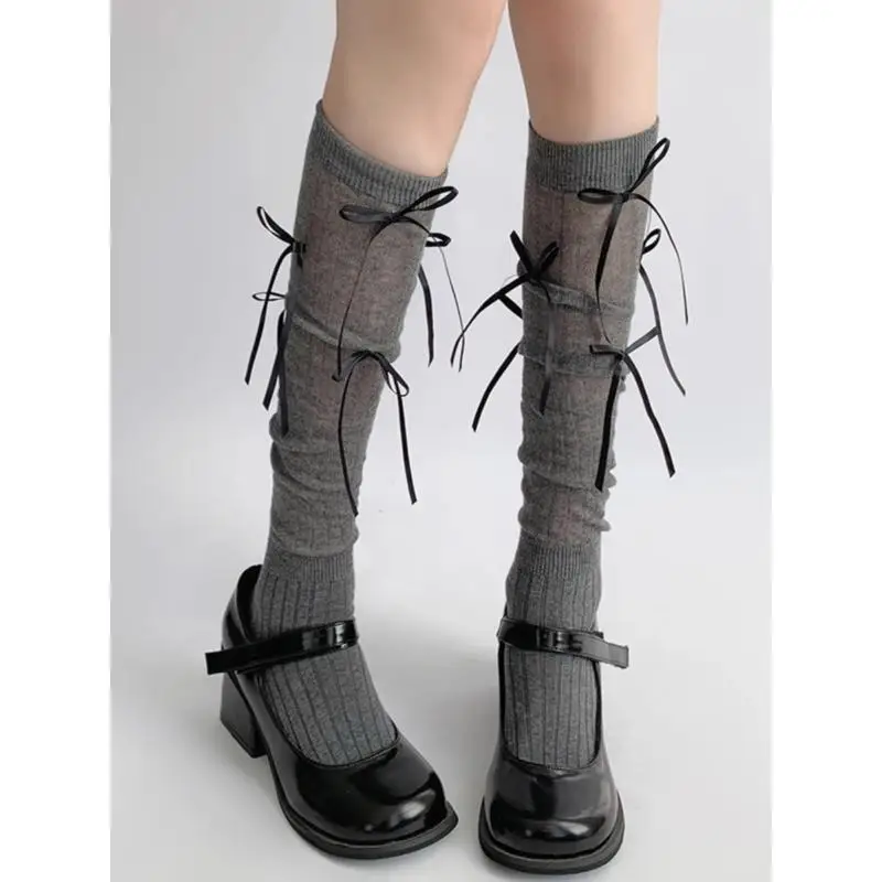 Yuze Mid-calf 여성 여름 얇은 Cutebow 일본식 Jk Whitesocks 로리타 메리의 레깅스 스타킹 여성 속옷
