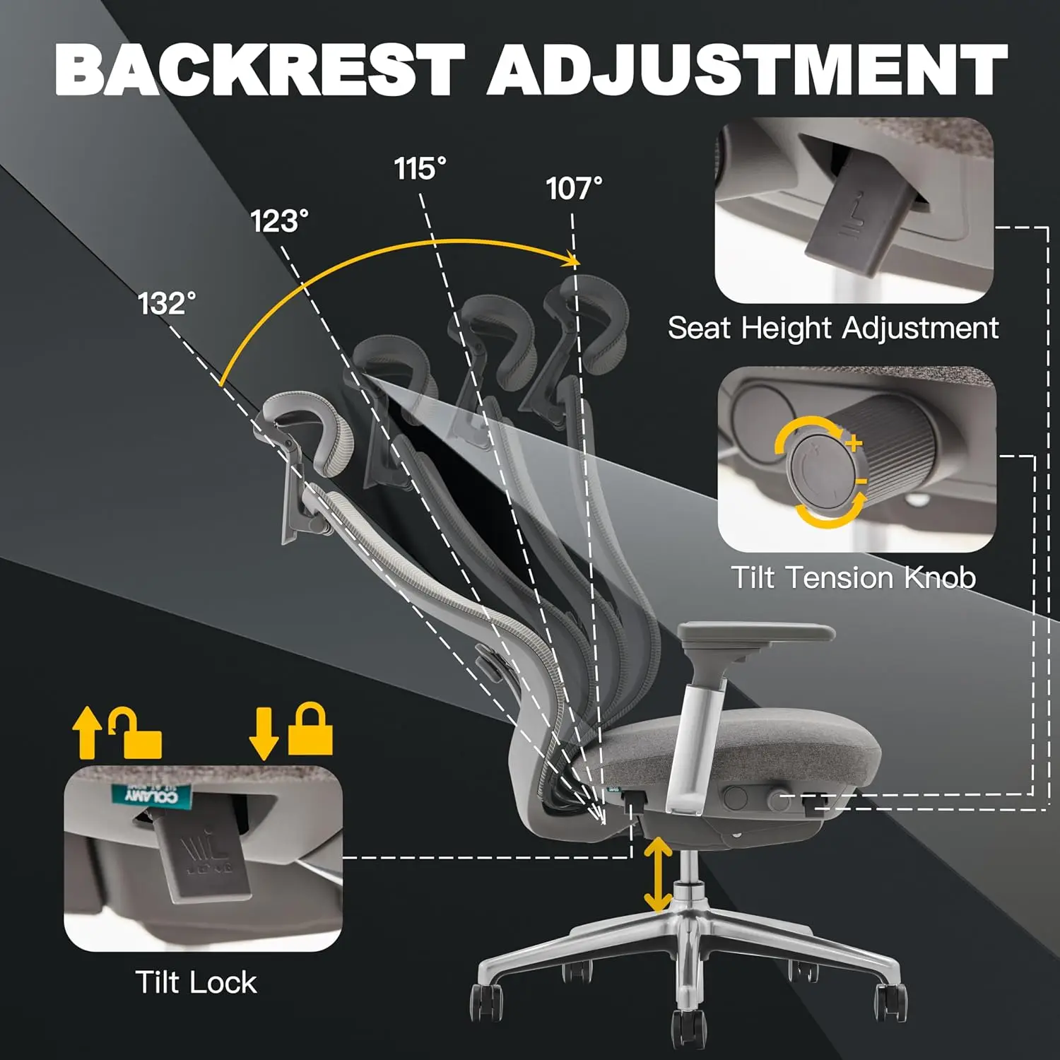 Ergonomic Mesh Office Chair,High Back Executive Desk Chair with Adjustable Headrest, 4D Arm,Slide Seat,Tilt Lock, Lumbar Support