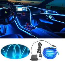 LED Car Interior Ambient Neon Light Strip - Flexible USB-Powered Decoration Lighting - 5m (Blue)