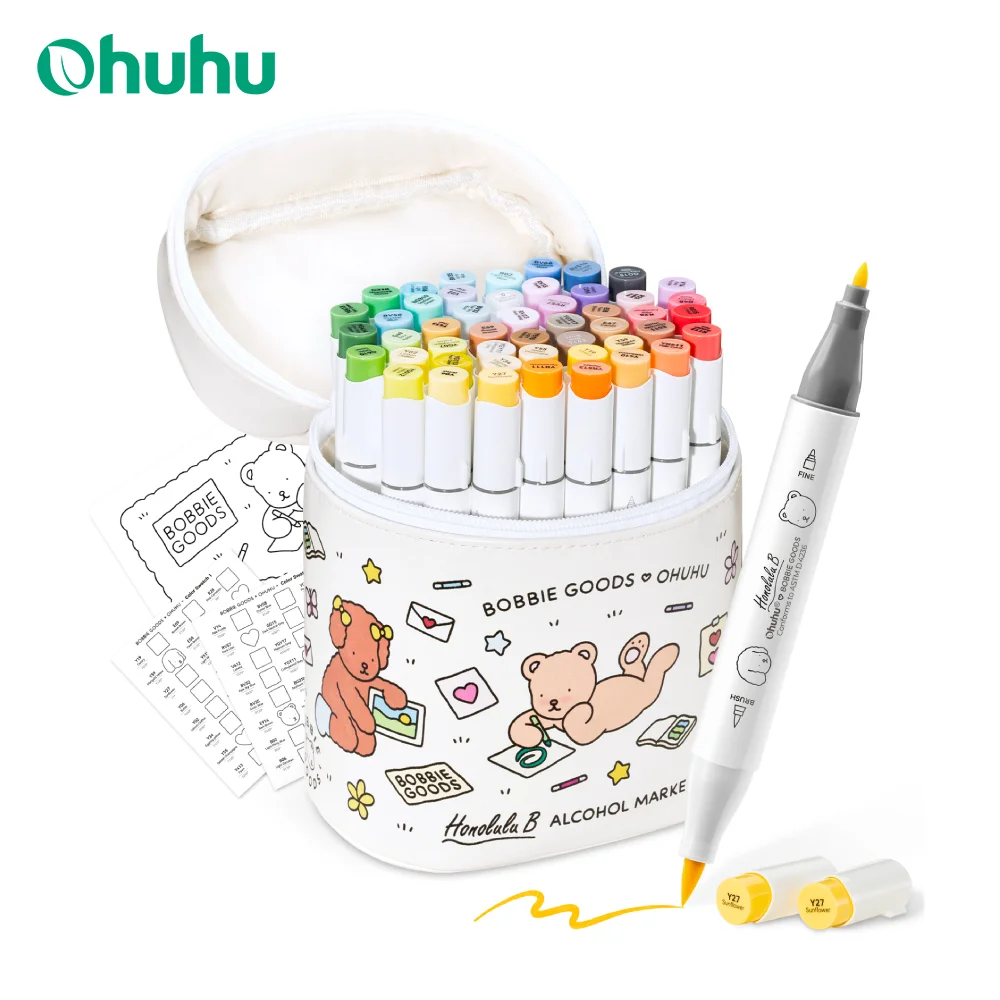 Ohuhu & Bobbie marchandises marqueurs à alcool co-marqué Honolulu B 48 couleurs marqueurs artistiques à double pointe coloriage dessin Manga Illustration - AliExpress