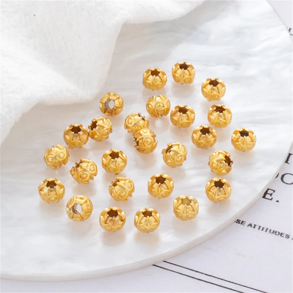 

18K Gold Plated Brass Matte Eyes Round Beads Handmade Diy Jewelry Accessories Gold Necklace Bracelet Beaded