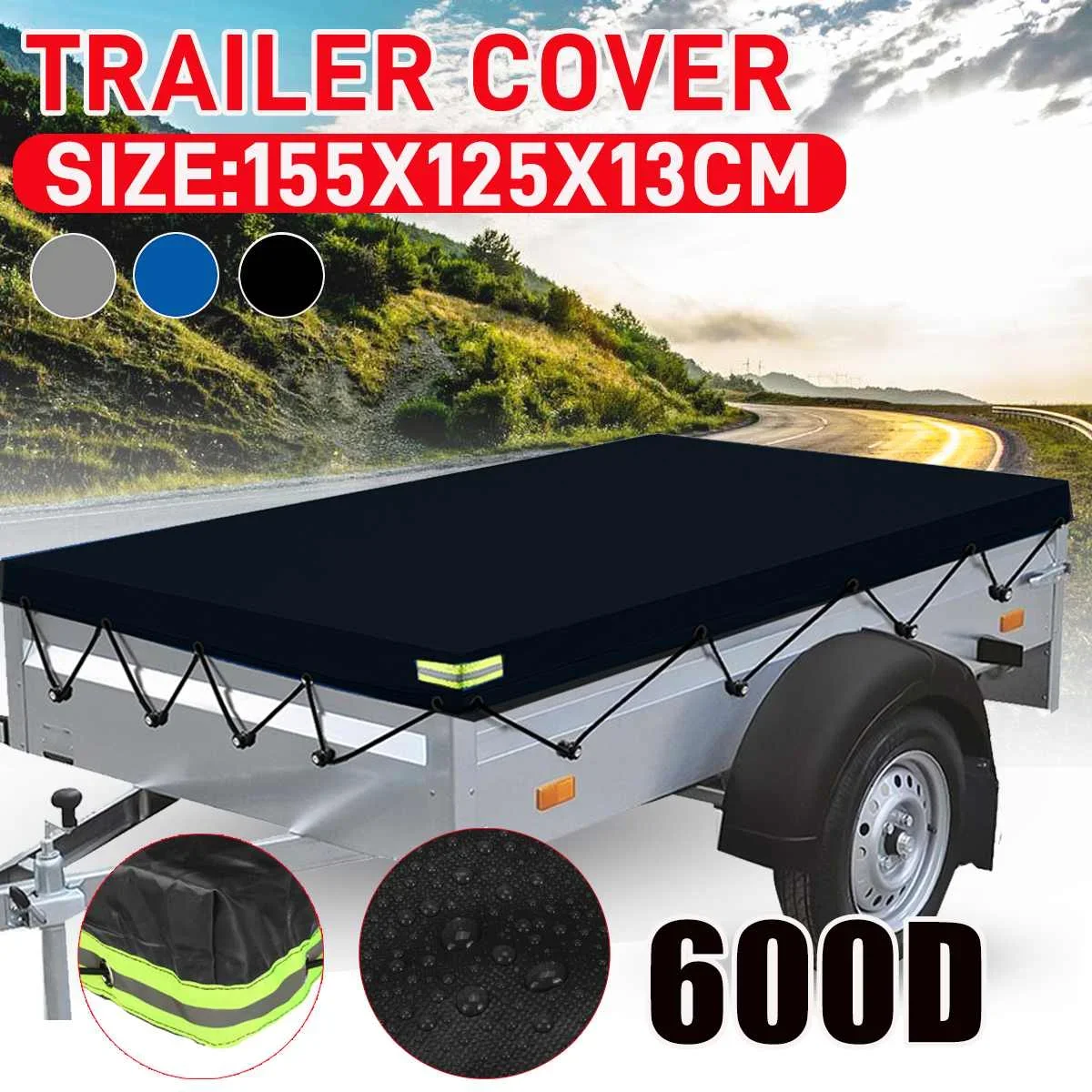 

155x125x13cm Camper Trailer Cover Tent 600D Waterproof Dust-proof Anti-UV Windproof Roof Shelter Canopy For RV Camping Van