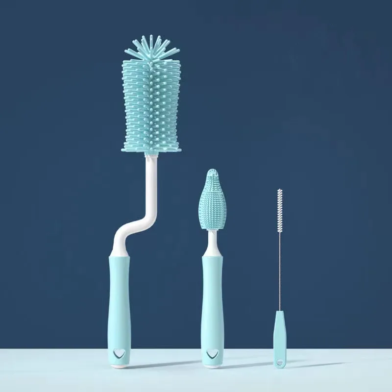 Bottle Cleaning Brush Silicone Bottle Cleaning Brush Baby Pacifier Straw Scrubber Small Brush 360 Degree Glass Cup Washing Kitchen Cleaning Tool Set