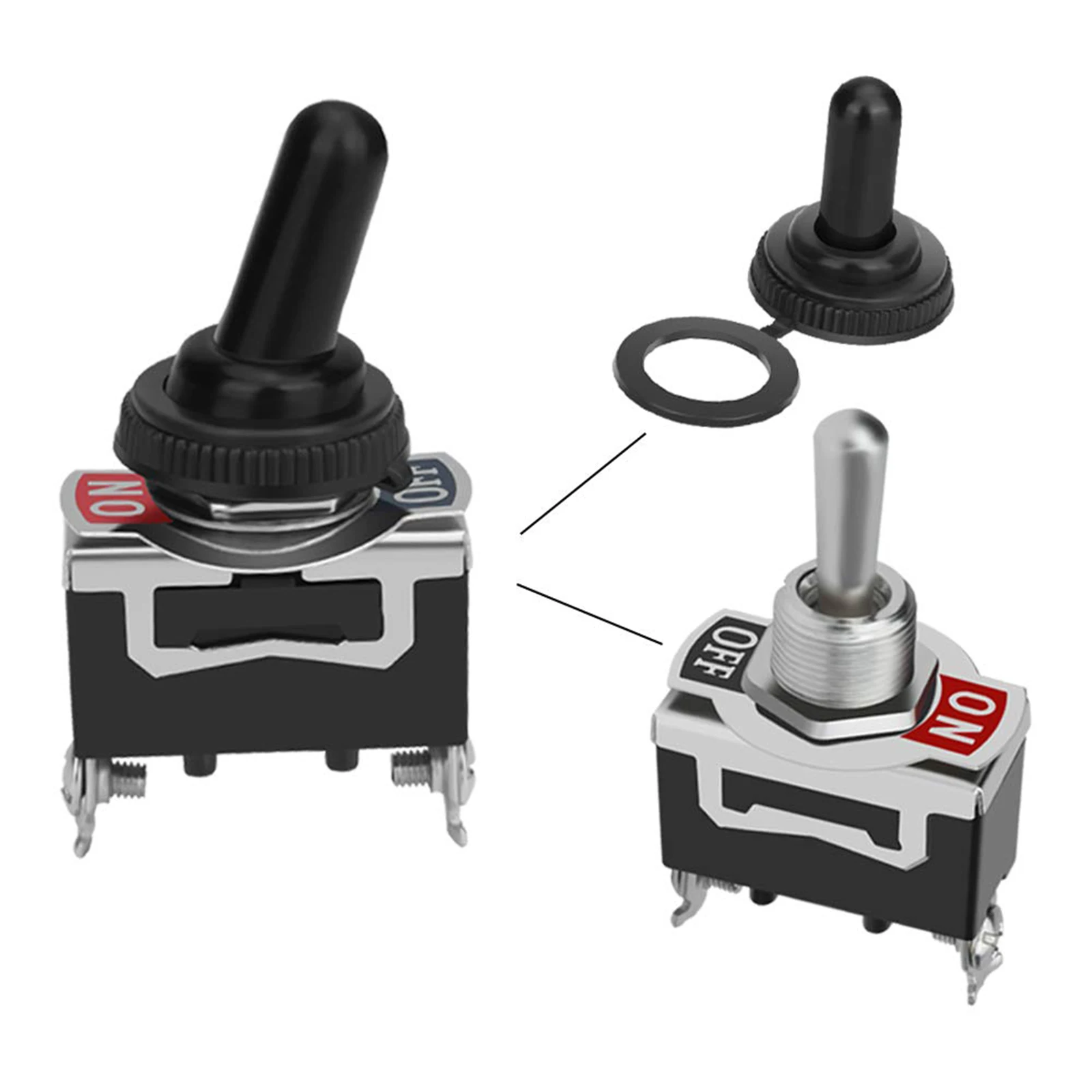 Car Boat Rocker Toggle Switch 2Pin Metal Boot SPST Rocker Switch Waterproof Boot Cap Cover SPST ON/Off Switch for Car RV Marine