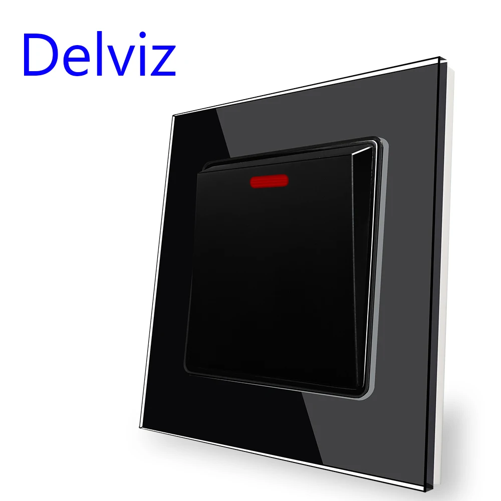 Delviz 20A Water Heater Switch, Toughened Crystal Glass Panel,Double pole double break Button, High power air conditioner Switch