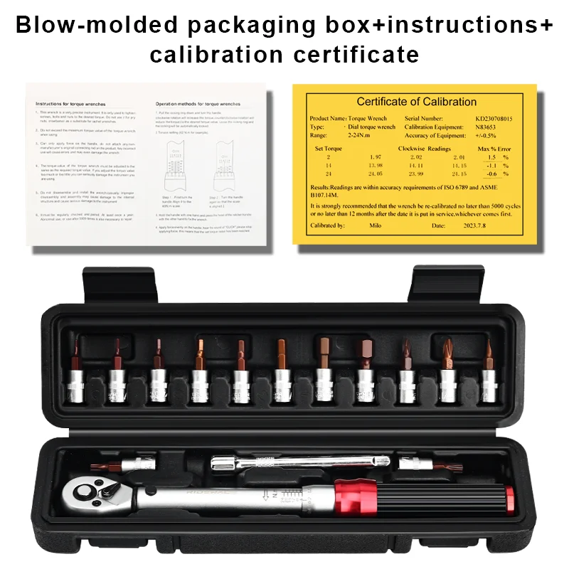 RIDERACE Fahrrad-Drehmomentschlüssel-Set, 15-teilig, 1/4 Zoll, 2–24 Nm, Dual-Richtung, Fahrrad-Inbusschlüssel, Werkzeug, Steckschlüssel, Pro-Motorrad-Reparatursatz – Detail 5