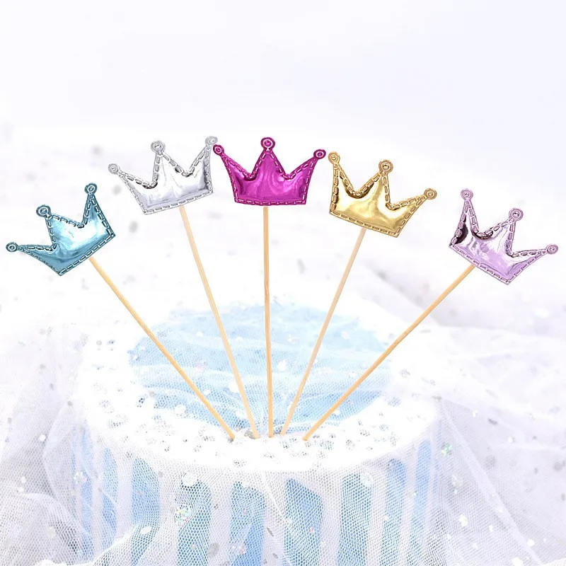 Elegant Crown Star Cake Toppers - Set of 5, Gold & Silver for Celebrations and Weddings