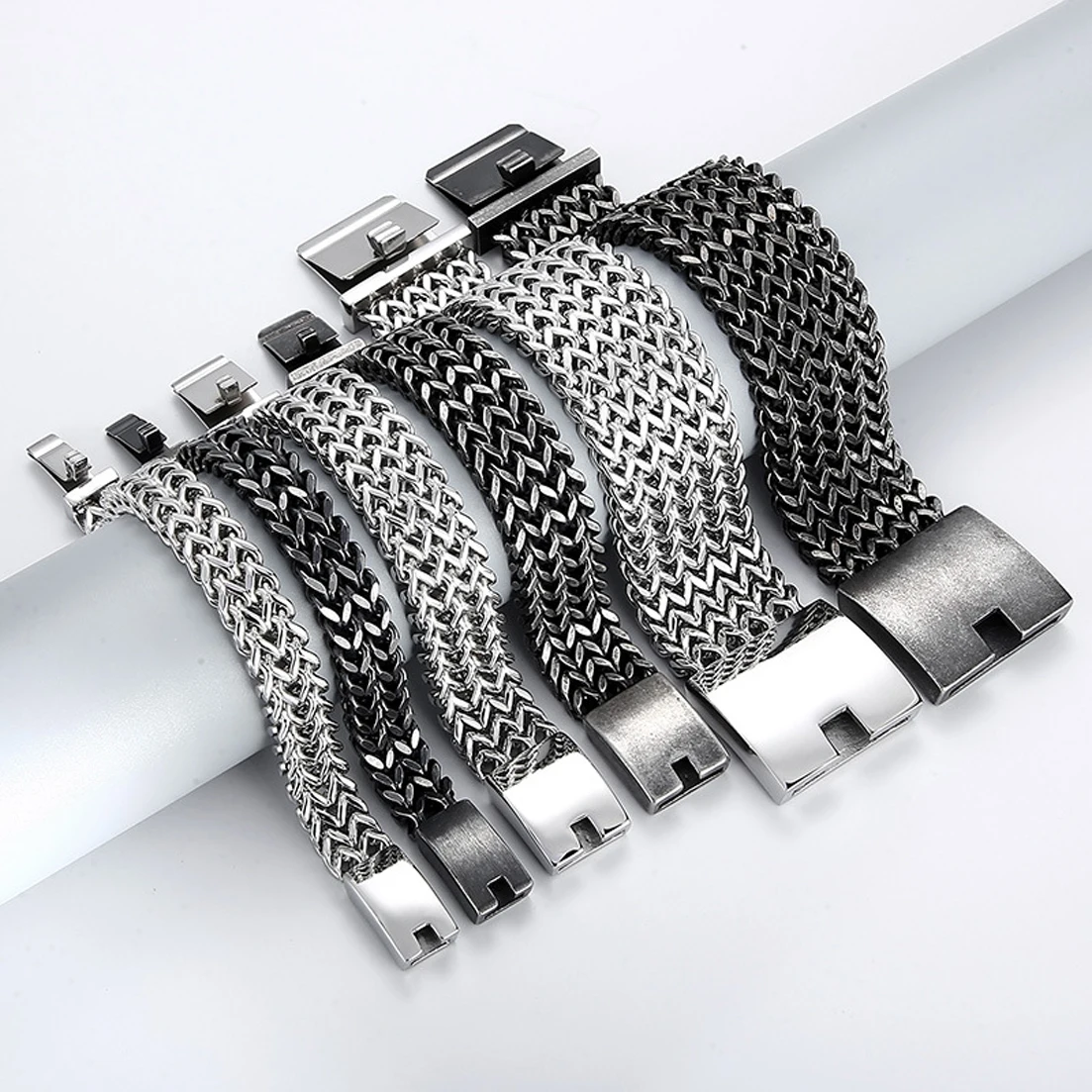 

Custom Size 12/18/31mm Wide Heavy 316L Stainless Steel Franco Link Chain Bracelet Hip Hop Men Boys Wristband