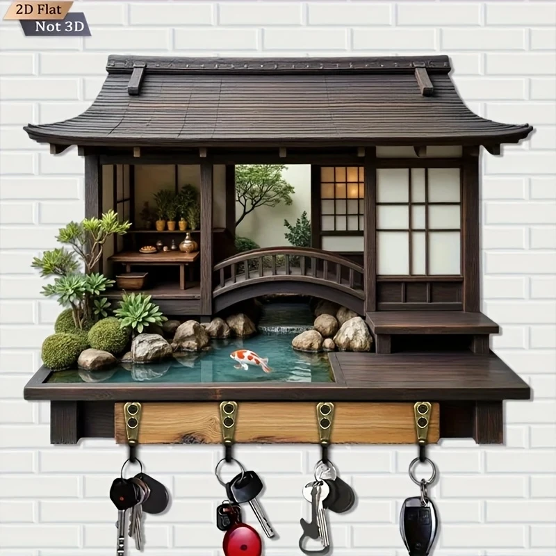 2D Retro Japanese-Style Wooden Key Hook Multi-Functional Home Key Holder for Porch Wall Decoration And Kitchen Storage 1