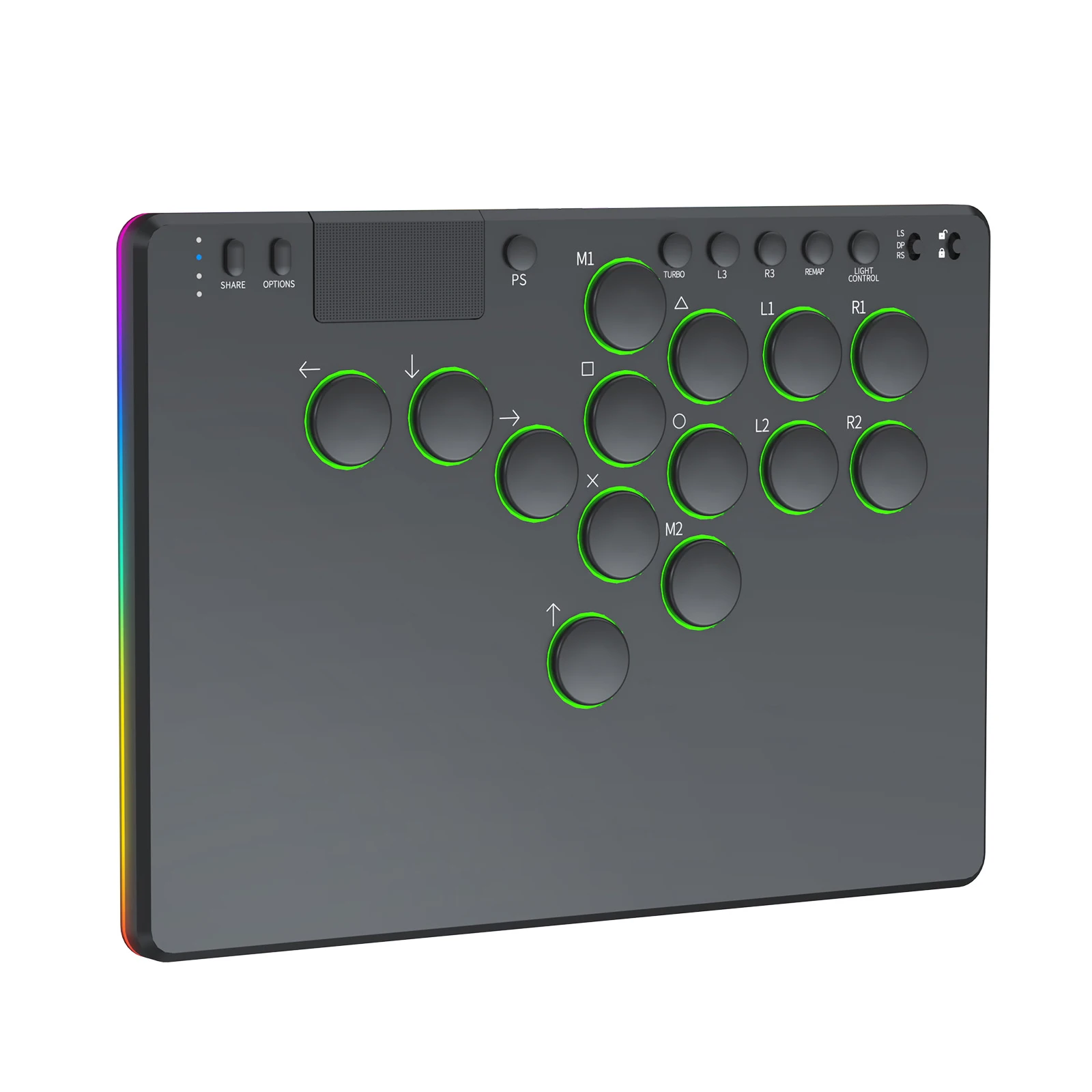 14키 레버리스 컨트롤러 아케이드 스틱(RGB 블랙 파이팅 게임 키보드 포함) 스위치/PS4/PC 게임용 핫스왑 지원