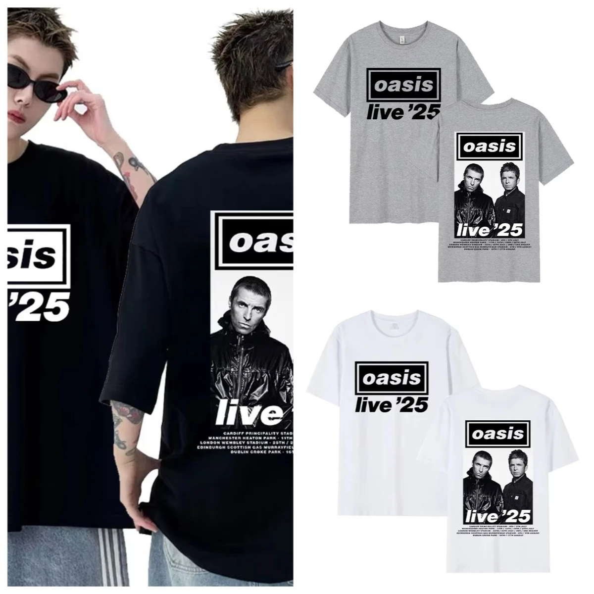 British Rock O-Oasis Live 25 Tour Graphic T Shirts Men's Hip