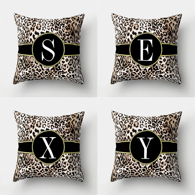 

45x45cm Leopard print 26 letter pillowcase Comfortable sofa Chair Bed Cushion cover Sexy Party hotel decor Home Decor Pillowcase