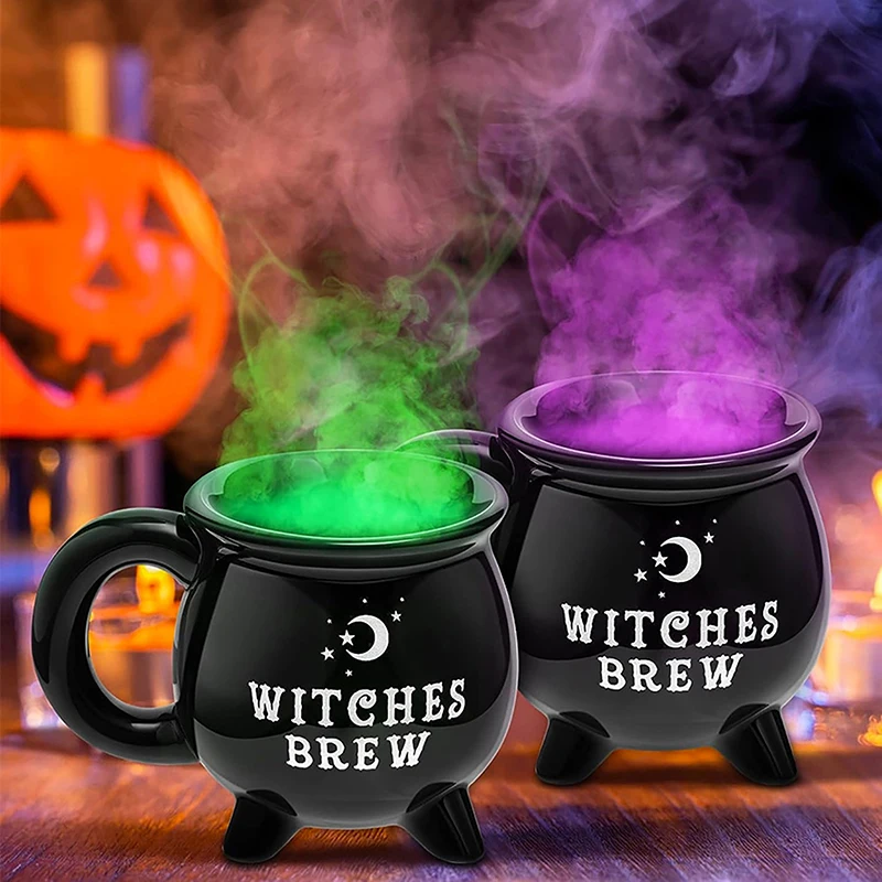 300ml Witch Brew Cauldron Coffee Mug - Ceramic Halloween Spooky Cup, Black - View #2
