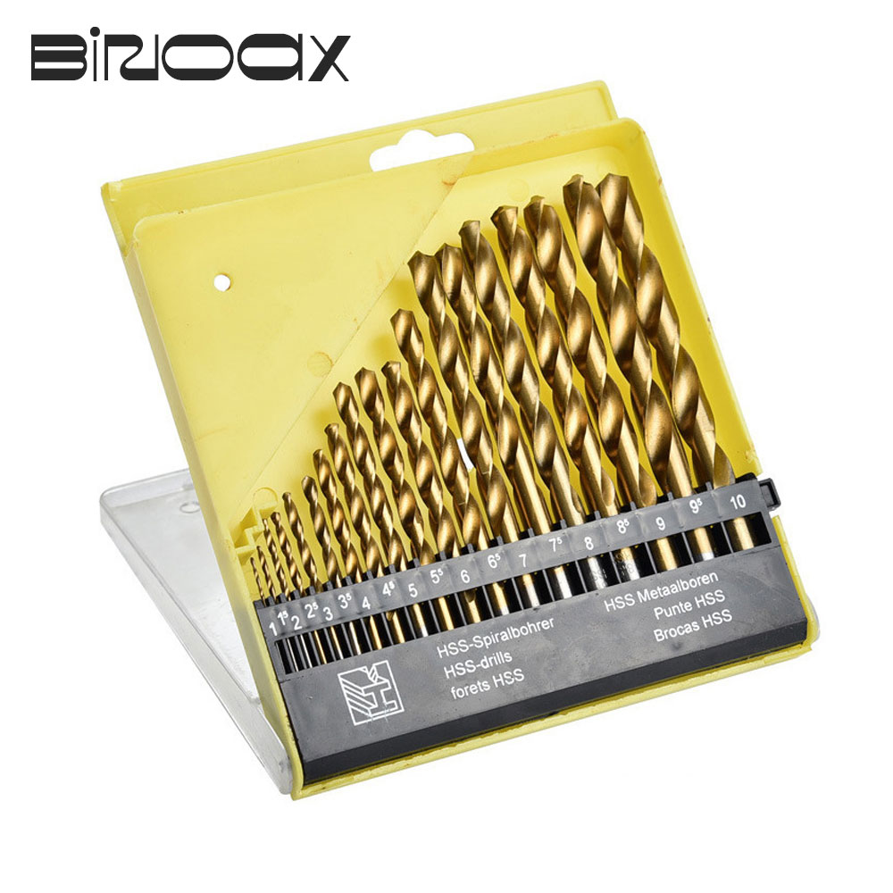 19pcs Titanium Coated Twist Drill Bit Set HSS Metric Drills for Metal Wood 1-10mm