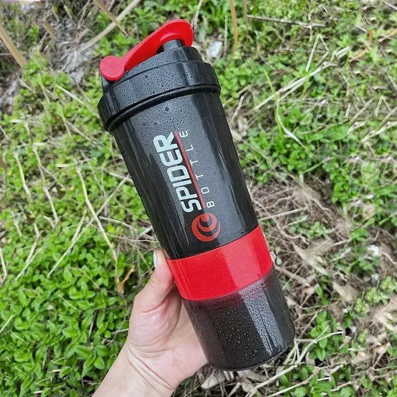 3 Layer Shaker Bottle Protein Mixing Sports Fitness Water Cup 550ml Scaled Plastic with Medicine Box