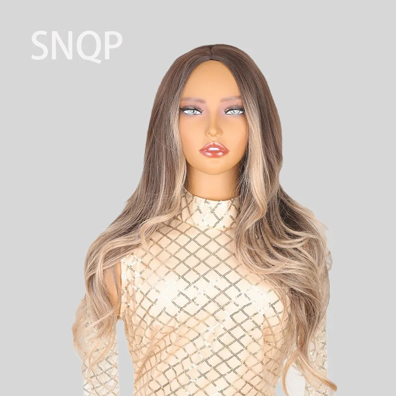 

SNQP 70cm Center-parted Curly Hair Long Wig New Stylish Hair Wig for Women Daily Cosplay Party Heat Resistant Natural Looking