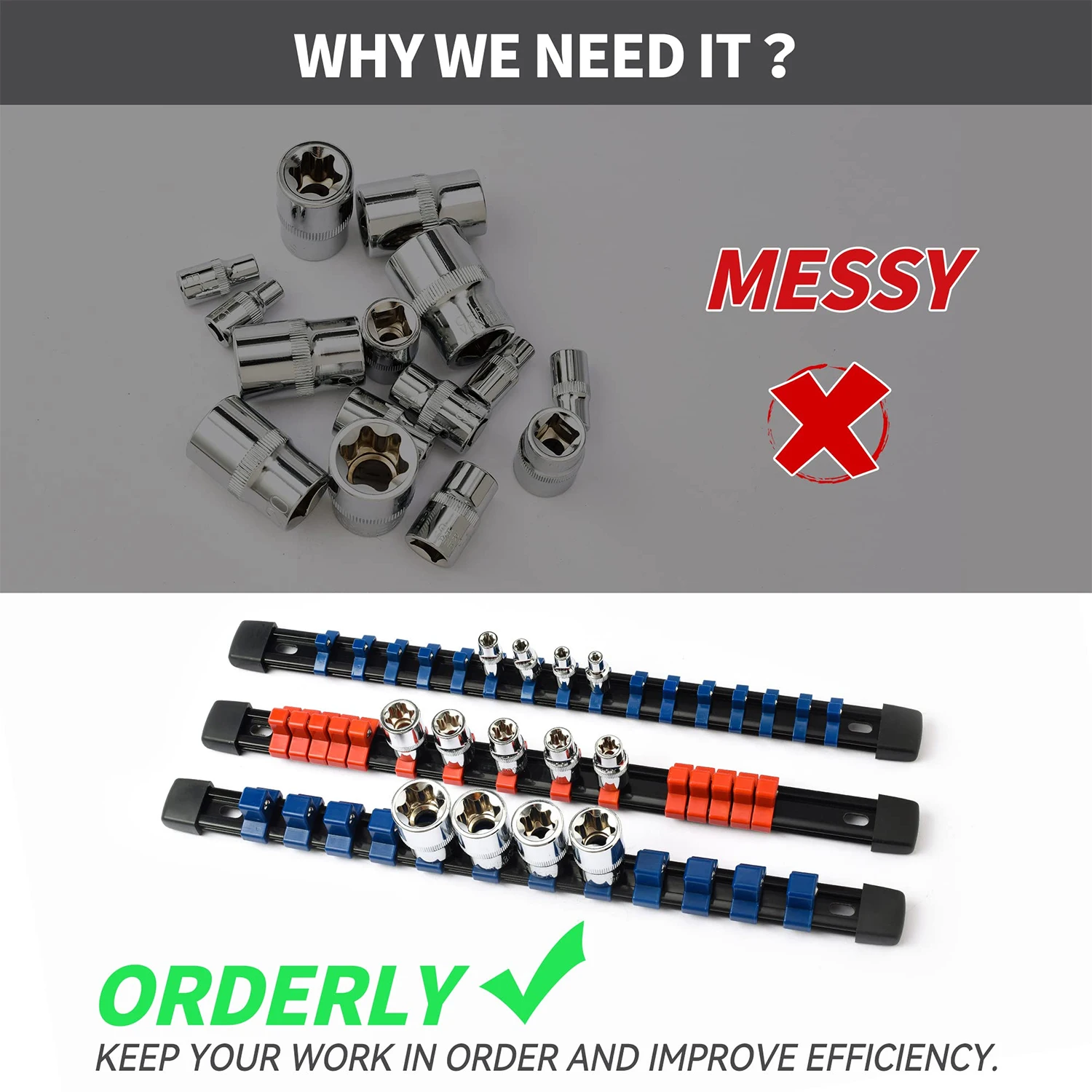 1/4" 3/8" 1/2" Wrench Holders Traight Plastic Universal Socket Organizer Rail Bracket Repair tools Socket Wall Wrench Home Tools 3
