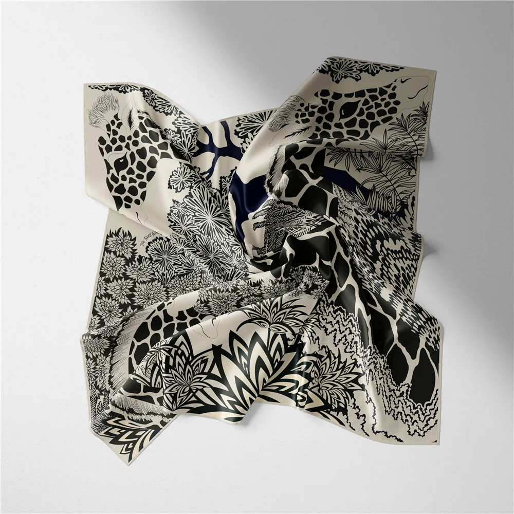 53 cm Marke Giraffe Quadrat Schal Frau 2024 Design Silk Schal Frauen Bandana Luxus Stirnband Hijab Halstuch – Detail 5