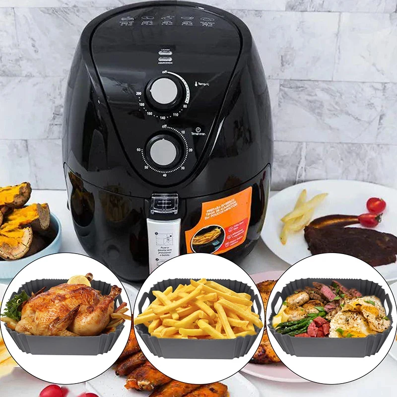 Square Non-Stick Silicone Air Fryer Basket Tray - BPA-Free Kitchen Cooking Accessory