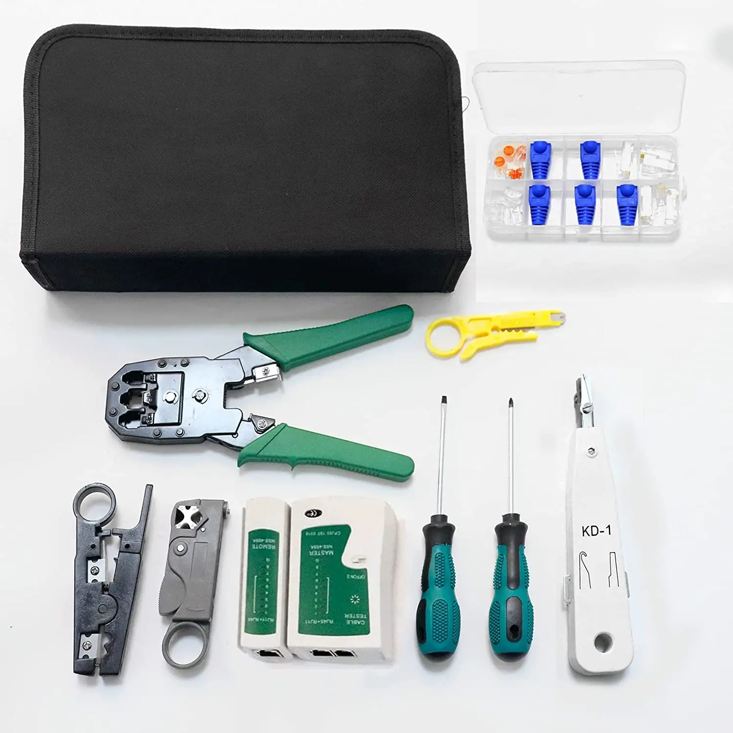 

14Pcs/Set Network Repair Tool LAN RJ45 Tester Crimping Pliers Network Cable Test Portable Cable Tracker & Crimper Clamp Kit Bag