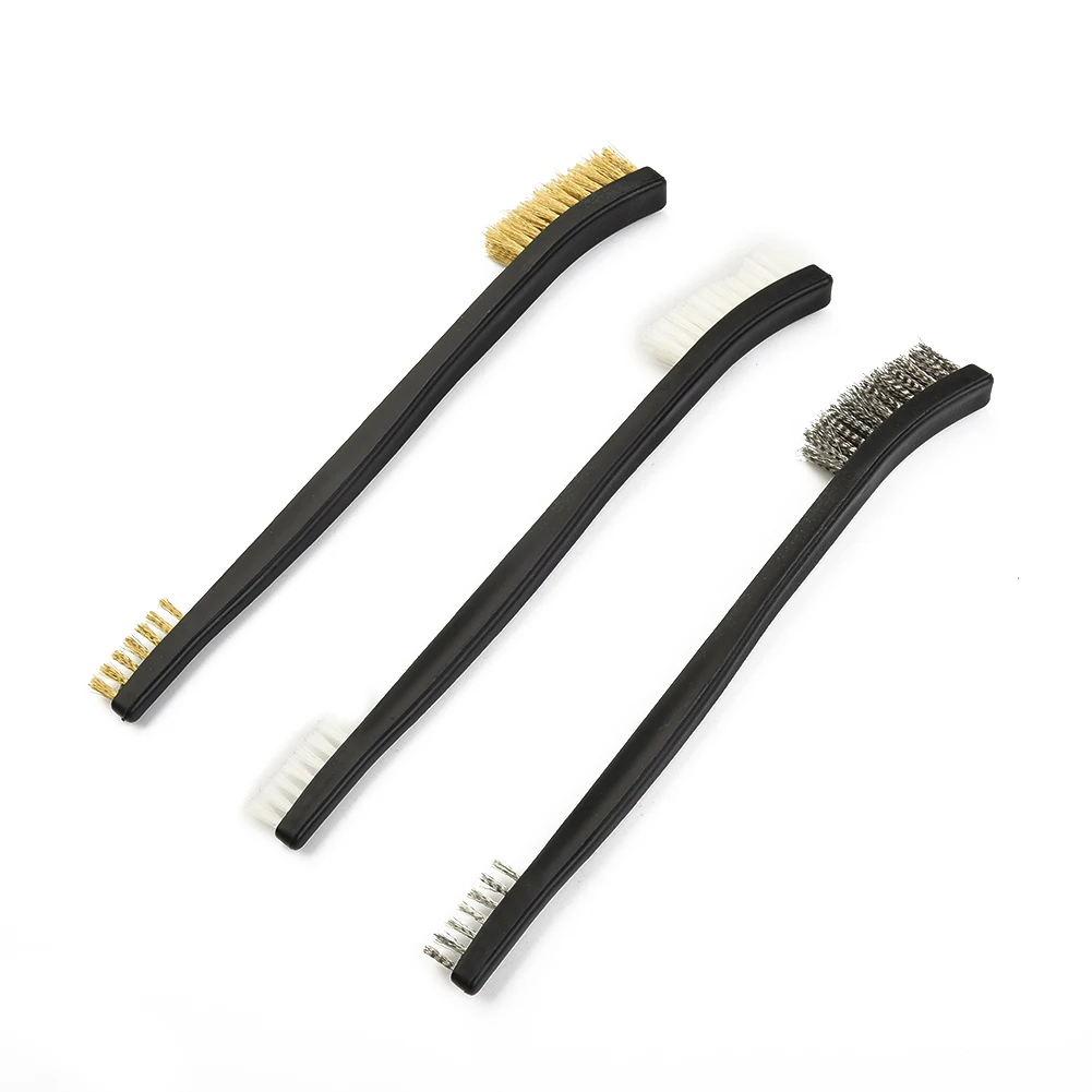 3Pcs Mini Wire Brush Set Steel Brass Nylon Cleaning Polishing Metal Rust Tools  For Polishing, Grinder, Fitter Machine Cleaning hot knife fabric rope foam cutter nylon cloth cut machine 80w portable non woven leather curtain electric heat melt cutting tool