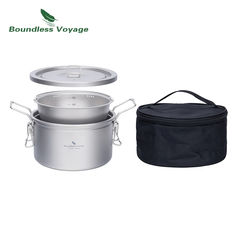Boundless Voyage Multifunctional Cooker 2L Titanium Pot Pressure-Cooker for Rice Meat Ultralight Outdoor Cookware for 1-4 Person