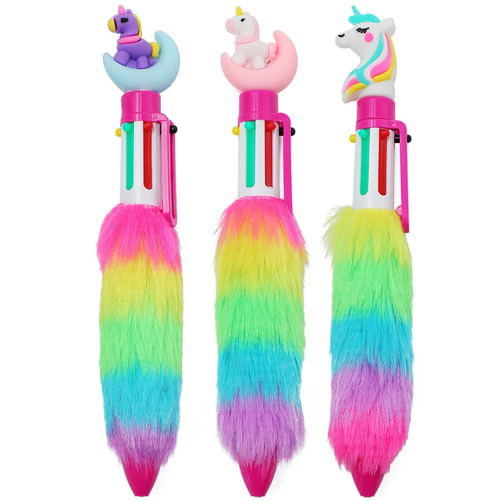 

3pcs Drawing Pens Writing Pens Plush Ballpoint Pens Cartoon Unicorn Pens Colored Ballpoint Pens