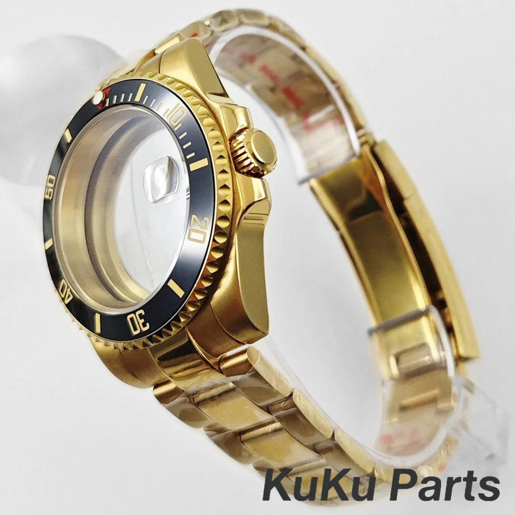 Gold 40MM Oyster Bracelet Sapphire Glass Waterproof Watch Case with 28.5mm Dial Compatibility
