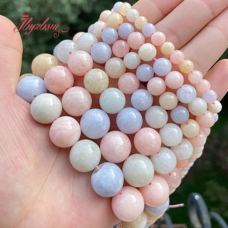 

6 8 10 12 14mm Round Beryls Morgan Jades Smooth Stone Beads for DIY Accessories Charms Necklace Bracelet Jewelry Making 15"