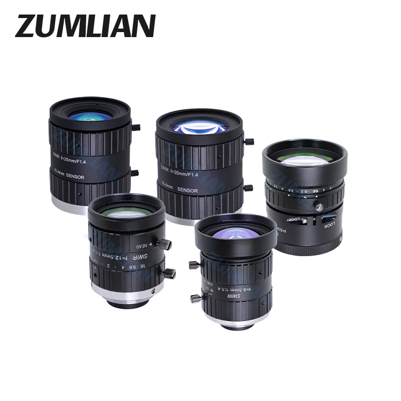 ZUMLIAN 2/3 인치 SWIR 렌즈 단파 근적외선 렌즈 750-1700nm 700-1700nm 8.5mm 12.5mm 16mm 25mm 35mm 50mm 카메라 용 렌즈