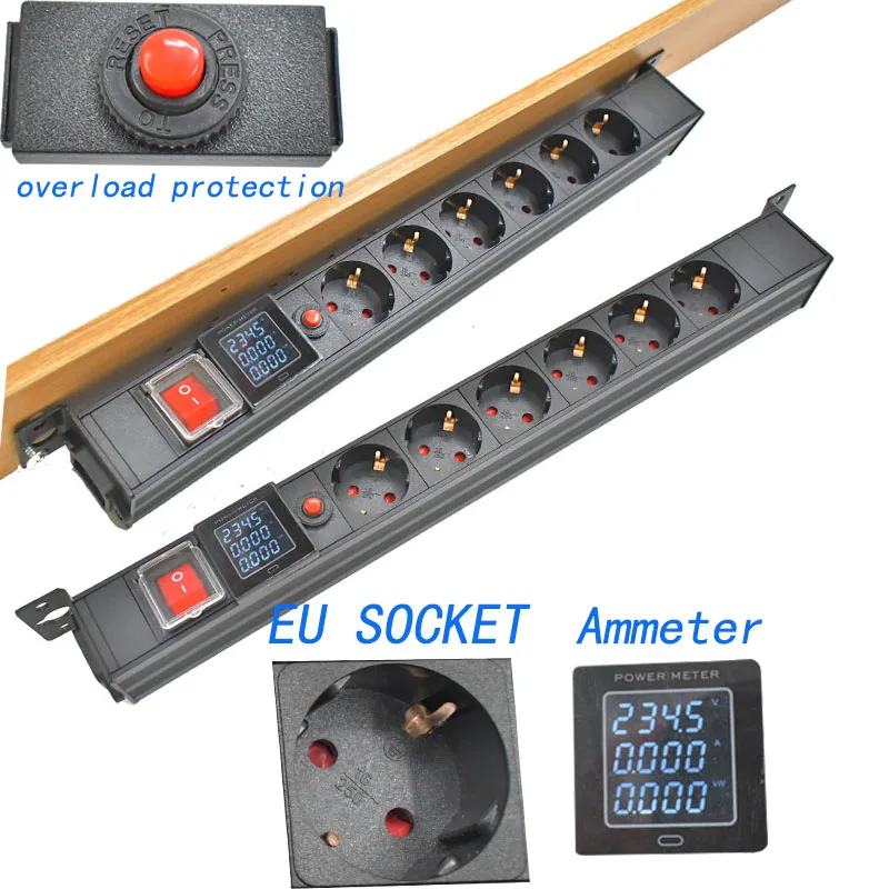 

Беспроводная настольная розетка европейского стандарта, сетевой фильтр PDU, корпус из алюминиевого сплава 1-6AC с амперметром и функцией защиты от перегрузки