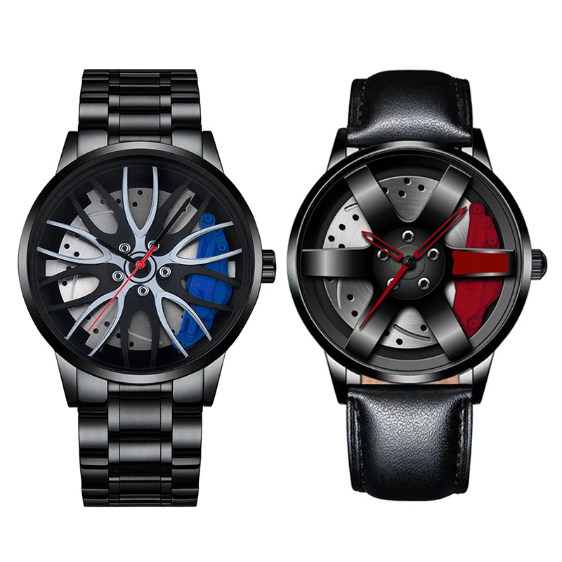 Fashion Car Wheel Rim Hub Watch For Men Sport Quartz Wristwatch Luxury Stainless Steel & Leather Belt Watches Dropshipping